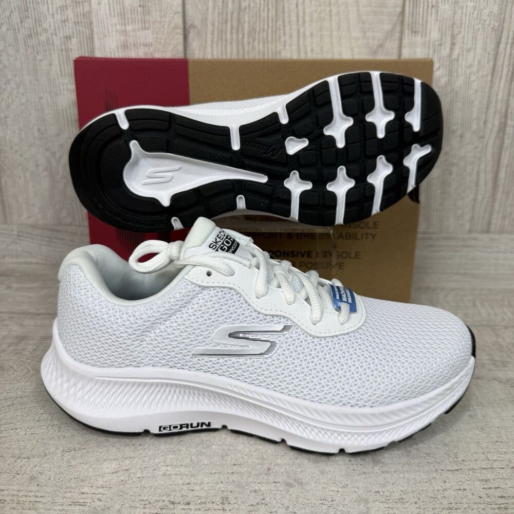 Skechers Go Run Consistent 2.0 Engaged Womens Size 6 White Black 128605/WBK NEW